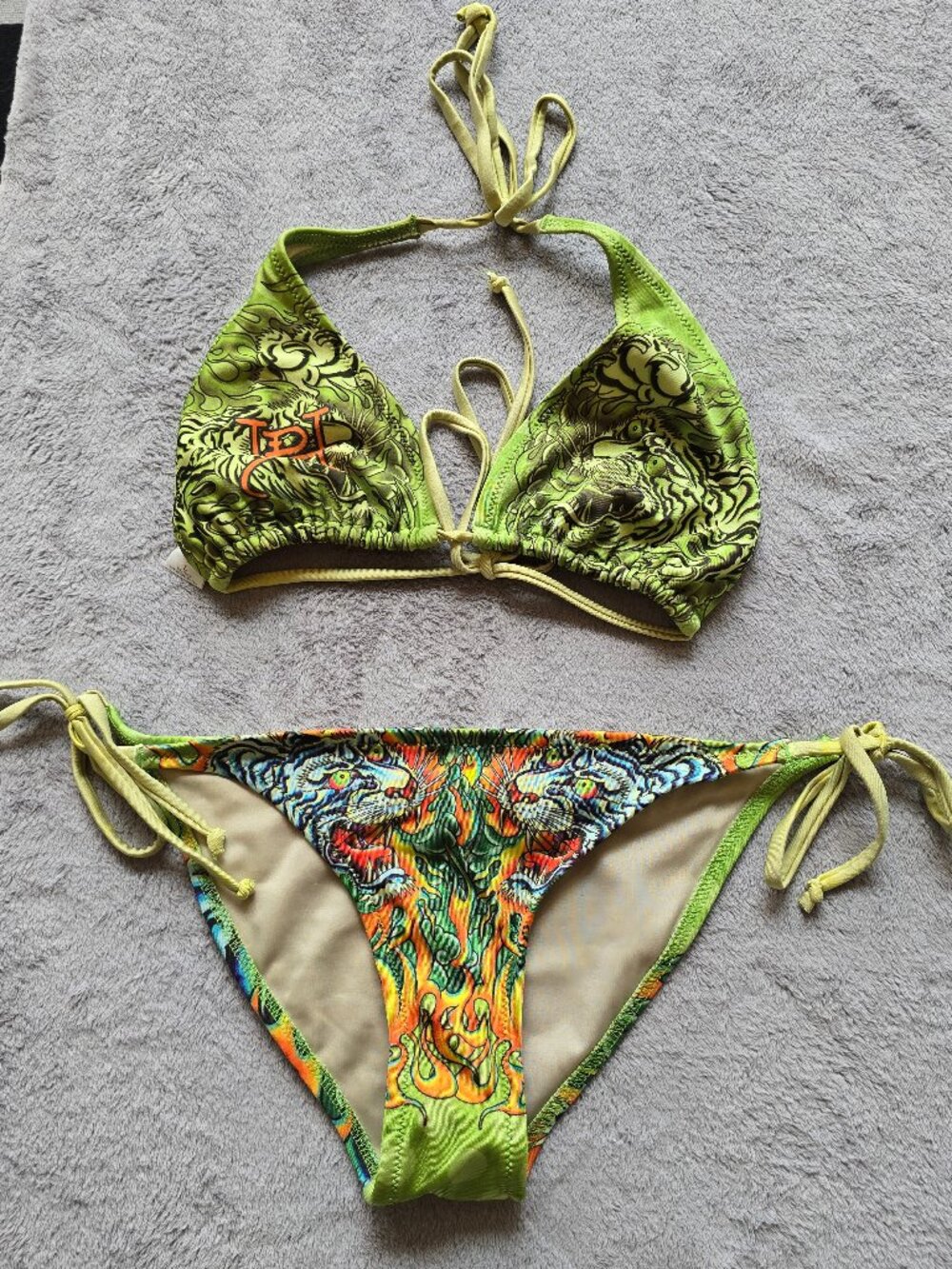 ED HARDEY Christian Audigier vintage tatoo inspired 2 piec string bikini set lg